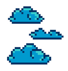 Pixel art clouds vector blue