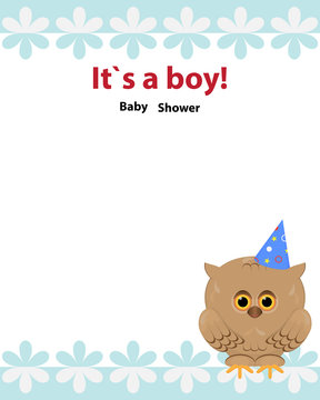 Baby Shower Invitation card design with toy owl,party hat and th