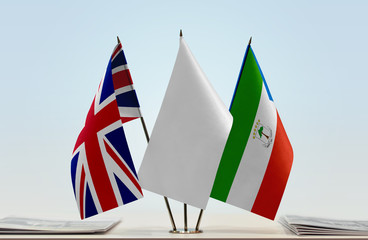 Flags of United Kingdom and Equatorial Guinea with a white flag in the middle