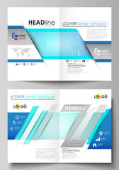 Business templates for bi fold brochure, magazine, flyer, report. Cover design template, abstract vector layout. Chemistry pattern, connecting lines and dots, molecule structure. Medicine concept.