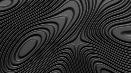 Stylish black colored background with flowing lines. Abstract topographic map contour background. Black stripe pattern background. Smoothly illuminated plastic texture, 3d render illustration.
