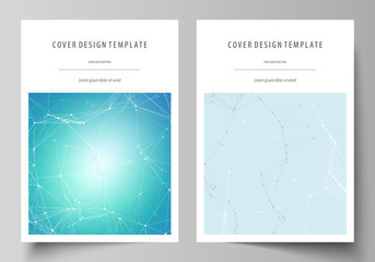 The vector illustration of the editable layout of A4 format covers design templates for brochure, magazine, flyer, booklet, report. Futuristic high tech background, dig data technology concept.