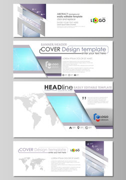 The minimalistic vector illustration of editable layout of social media, email headers, banner design templates in popular formats. Polygonal texture. Global connections, futuristic geometric concept.