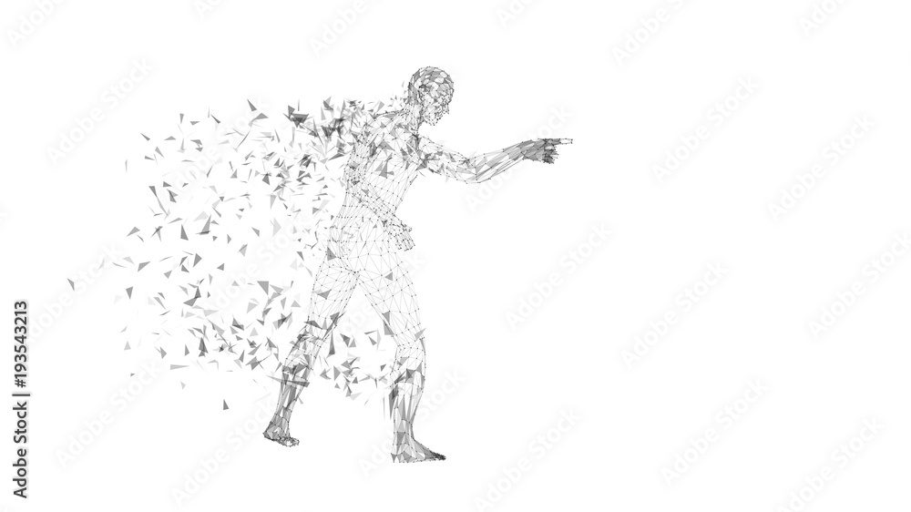 Aufkleber conceptual abstract man touching or pointing to something. connected lines, dots, triangles, particl