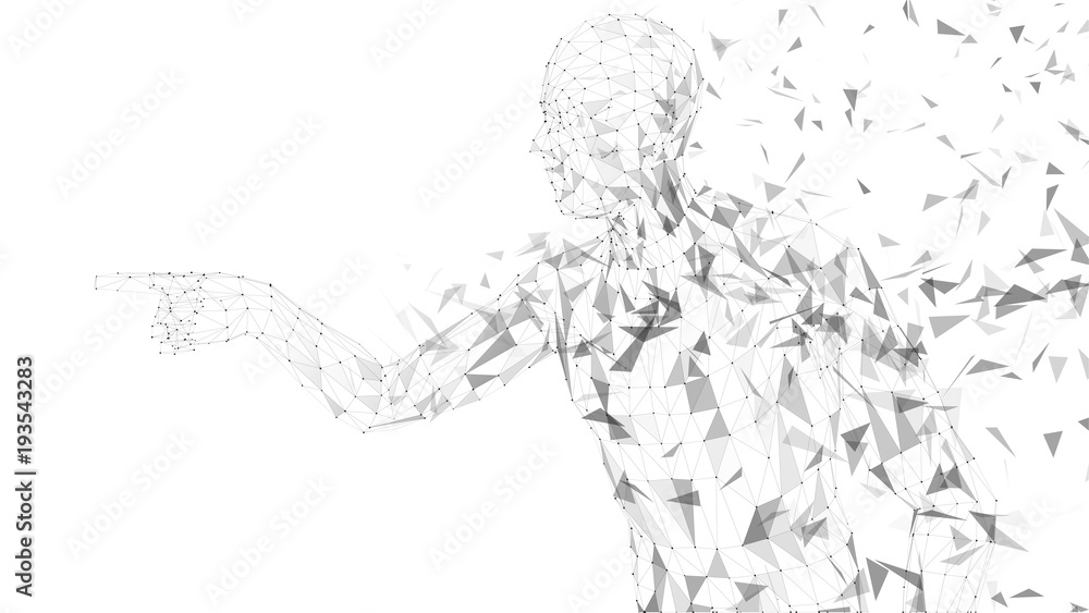 Aufkleber conceptual abstract man touching or pointing to something. connected lines, dots, triangles, particl