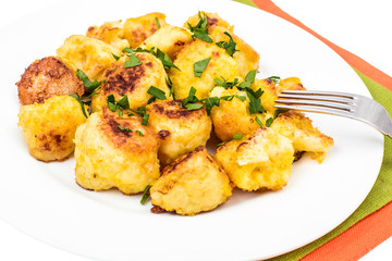 Vegetable dishes. Cauliflower, fried in breadcrumbs