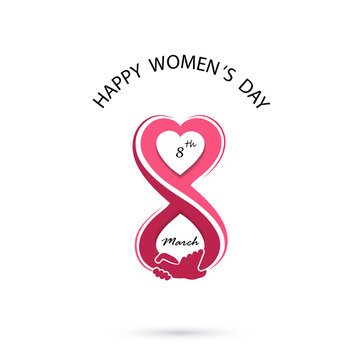 Creative 8 March logo vector design with international women's day icon.Women's day symbol. Minimalistic design for international women's day concept.Vector illustration