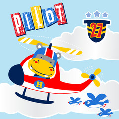 Funny pilot on helicopter cartoon 