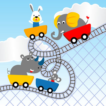 Little animals cartoon on roller coaster