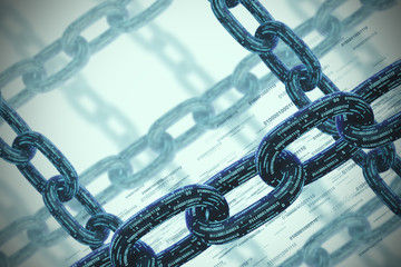 Many chains, a blockchain concept, gray closeup