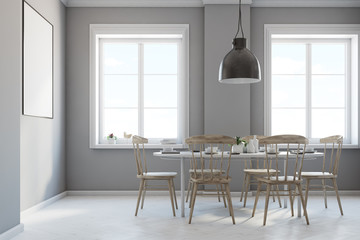 Gray dining room interior, poster, side view