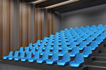 Fototapeta premium Cinema interior corner, blue chairs