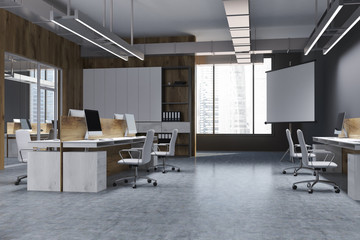 Gray wall office, poster and screen