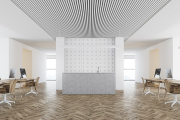 Fototapeta premium Gray reception table in an open space office