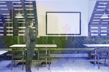 Young businessman in a coffee shop, poster