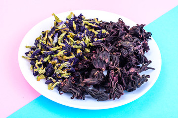 Dried red and blue flowers for tea