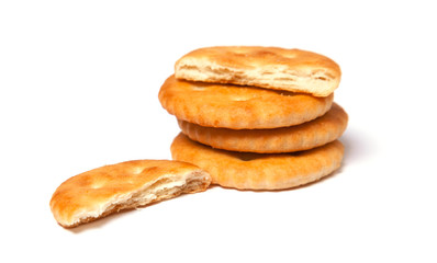 Biscuit cracker yellow round isolated on white background