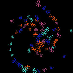 Festive Background with Colorful Bows. Trendy Pattern for Postcard, Print, Banner or Poster. Little Pretty Bows For Party Decoration, Wedding, Birthday or Anniversary Invitation. Vector Frame.