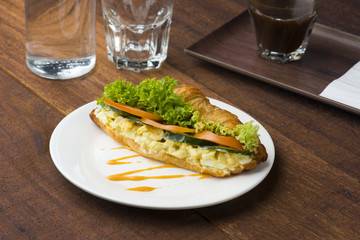 egg sandwich and coffee