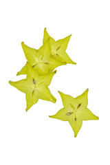 star fruit, carambola (Averrhoa carambola) sliced, isolated on white