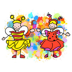 Stickman Kids Bee and Ladybug