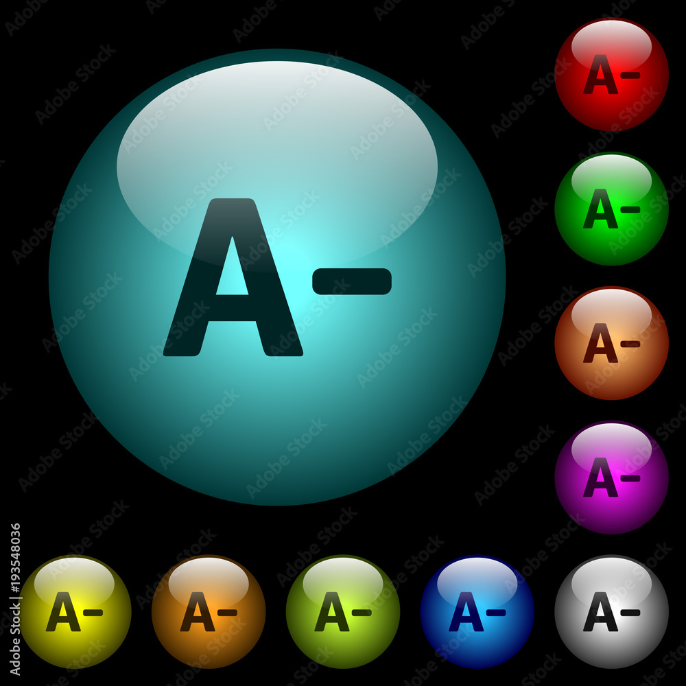 Poster decrease font size icons in color illuminated glass buttons