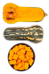 Pieces of pumpkins cut into cubes