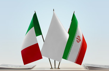 Flags of Italy and Iran with a white flag in the middle