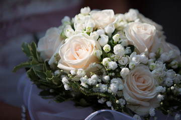 Wedding bouquet of white roses