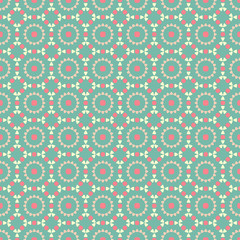 Vintage seamless geometric pattern, green pastel color, vector ethno folk pattern from multi-colored squares and triangles, rounded corners, for fabrics print