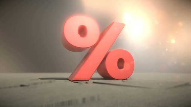 3d animation of percent sign fall to concrete floor