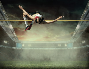 Athlete in action of high jump.