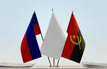 Flags of Liechtenstein and Angola with a white flag in the middle