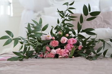 Spring tulips and roses bridal tender flowers bouquet