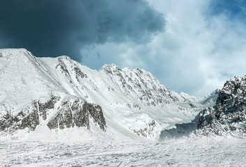 Obraz premium Beautiful mountains view at winter under sky.