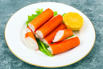 Surimi crab sticks on plate
