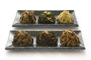Korean herbs side dish. Seasoned vegetables.