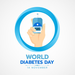 World Diabetes Day banner with hand hold Blood Sugar Test in blue circle sign vector design