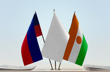 Flags of Liechtenstein and Niger with a white flag in the middle