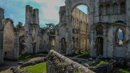 Ruins of monastery Abbaye de Jumièges / Jumièges Abbey in Normandy, France