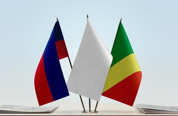 Flags of Liechtenstein and Republic of the Congo with a white flag in the middle