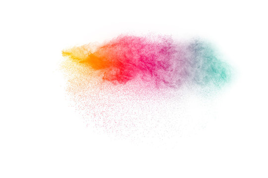 Multicolored powder explosion isolated on white background.