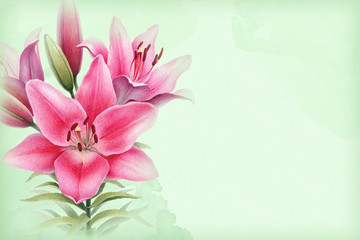 Obraz na płótnie Canvas Watercolor illustration of lily flowers. Perfect for greeting card or invitation