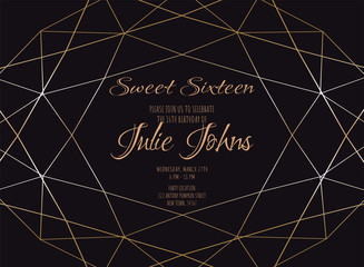 Gold gradient diamond shape for wedding or birthday invitation.