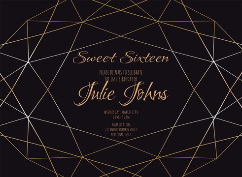 Gold gradient diamond shape for wedding or birthday invitation.