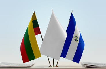 Flags of Lithuania and El Salvador with a white flag in the middle