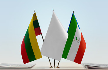 Flags of Lithuania and Equatorial Guinea with a white flag in the middle