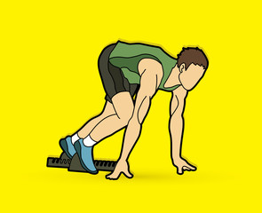 Fototapeta na wymiar Athlete runner, A man prepare start running action graphic vector