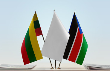 Flags of Lithuania and South Sudan with a white flag in the middle