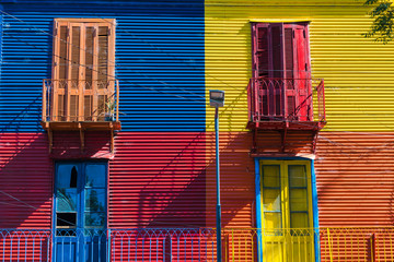 Colorful area in La Boca neighborhoods in Buenos Aires. Street is a major tourist attraction & the...